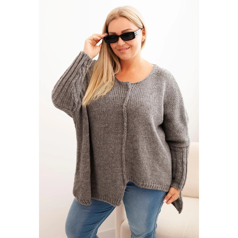 K-Fashion Dámský svetr Plus Size z akrylu s volným střihem a 3/4