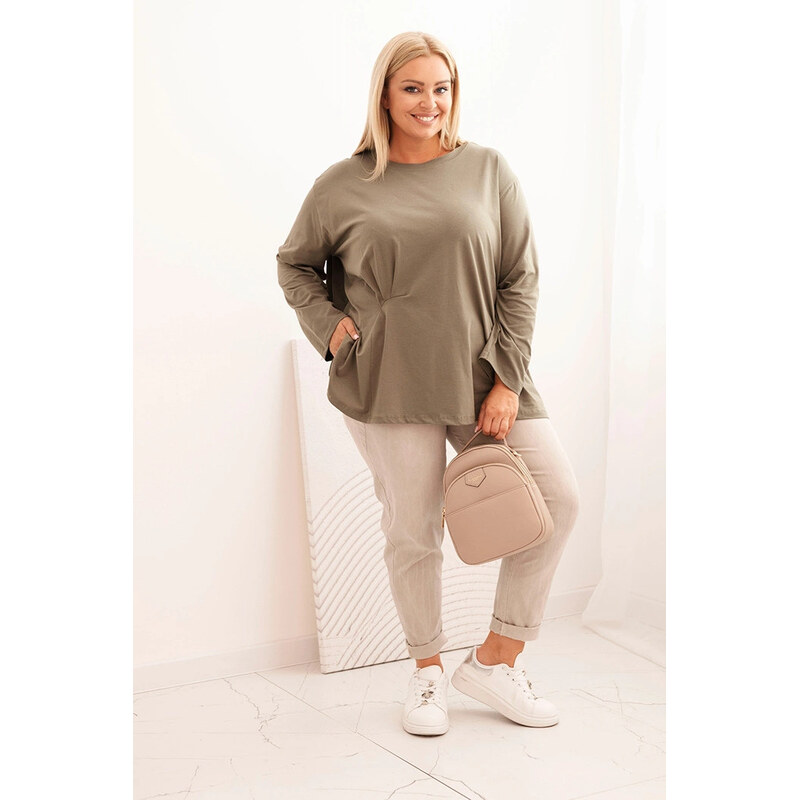 K-Fashion Dámská blůza Plus Size s bavlnou, kapsou a ohrnutým
