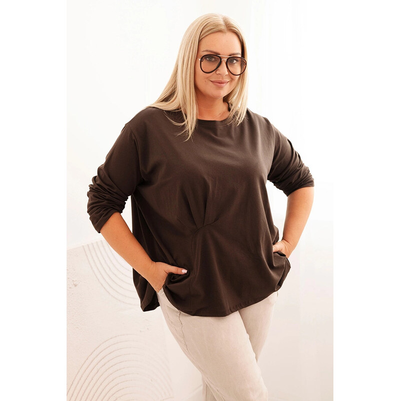 K-Fashion Dámská blůza Plus Size s bavlnou, kapsou a ohrnutým