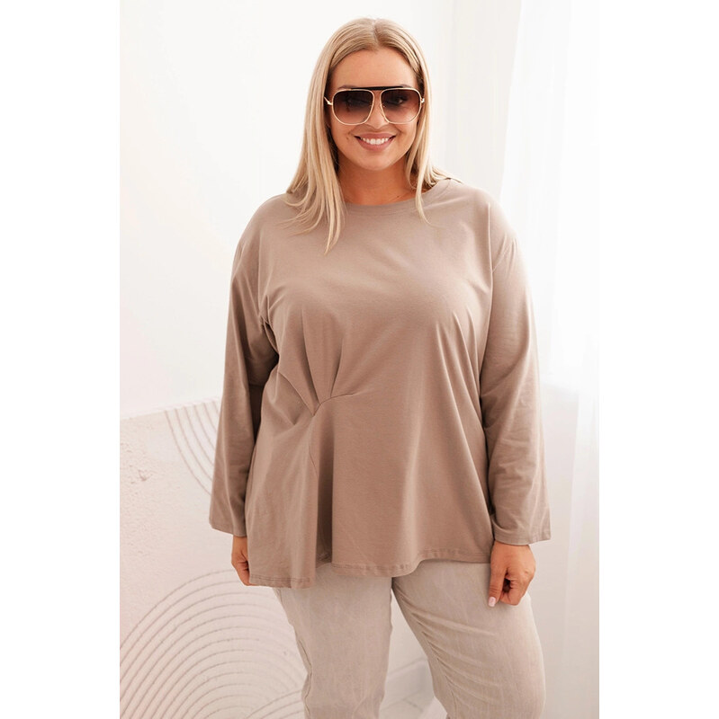 K-Fashion Dámská blůza Plus Size s bavlnou, kapsou a ohrnutým