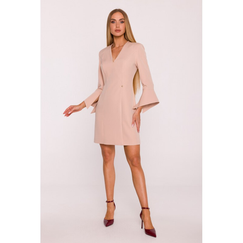 model 21296023 Šaty s širokými manžetami béžové - Moe