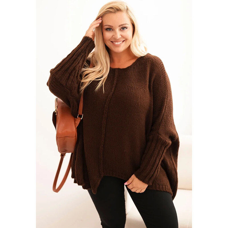 K-Fashion Dámský svetr Plus Size z akrylu s volným střihem a