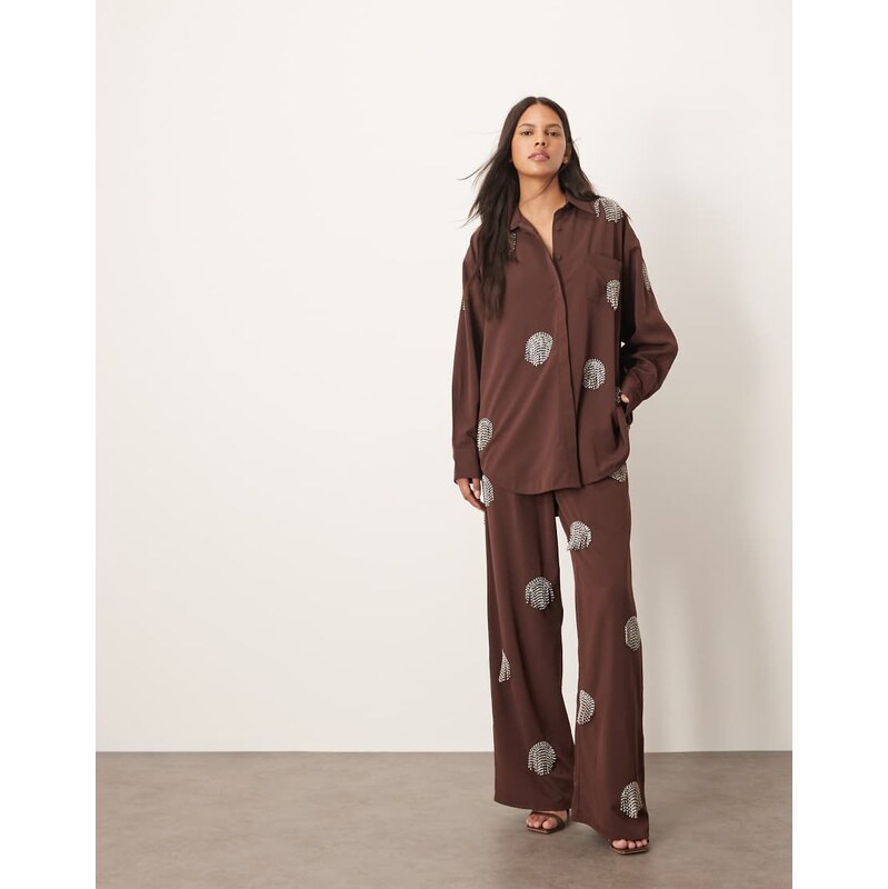 ARRANGE co-ord embellished diamante fringe spot wide leg trouser in 108403955