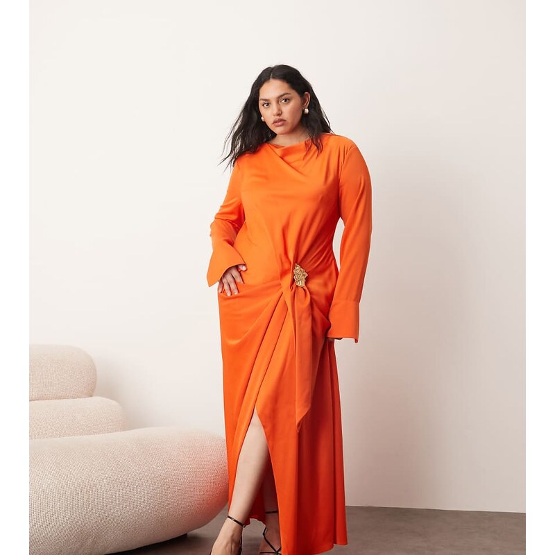 ARRANGE Curve long sleeve drape maxi dress with molten metal