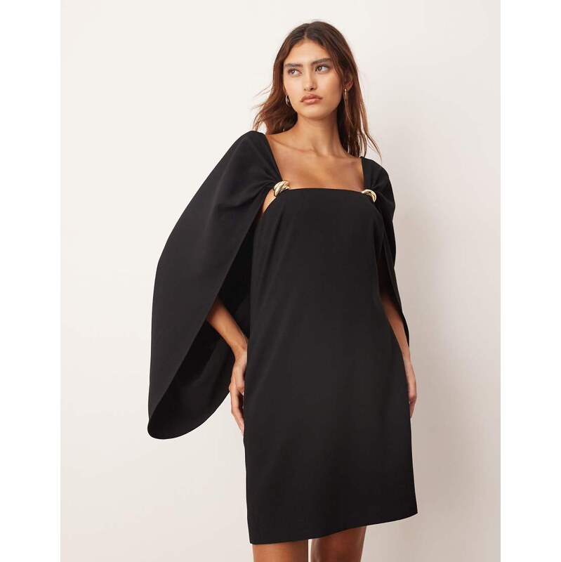 ARRANGE cape sleeve shift mini dress with metal trim detail in