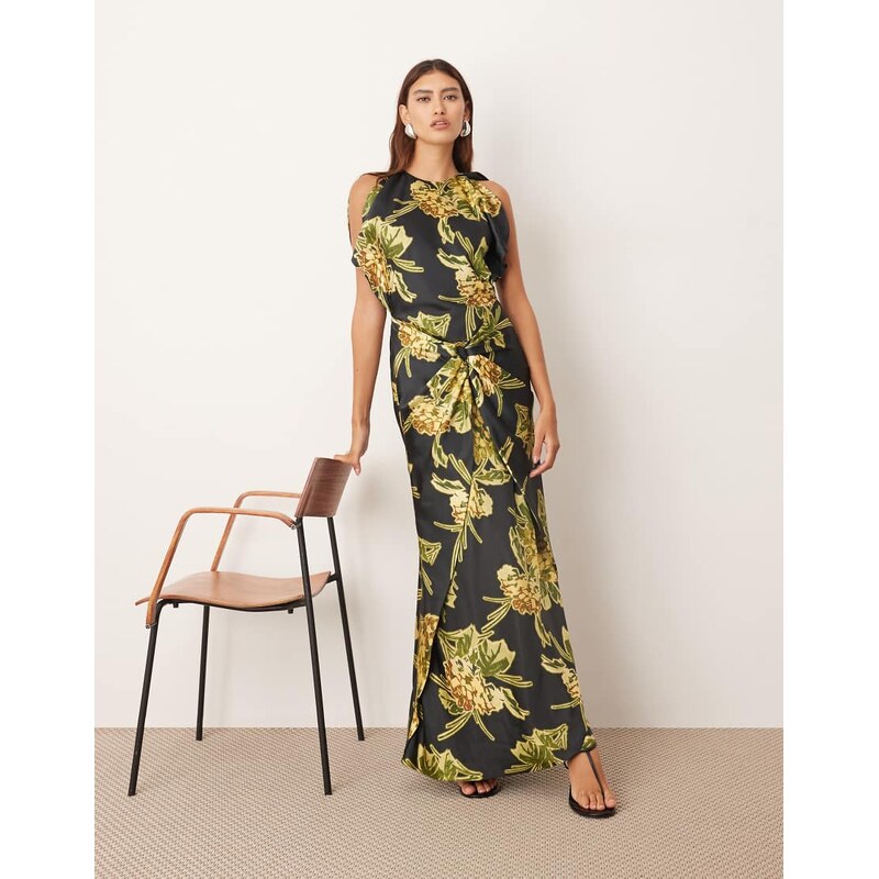 ARRANGE drape split sleeve maxi dress with metal trim in floral