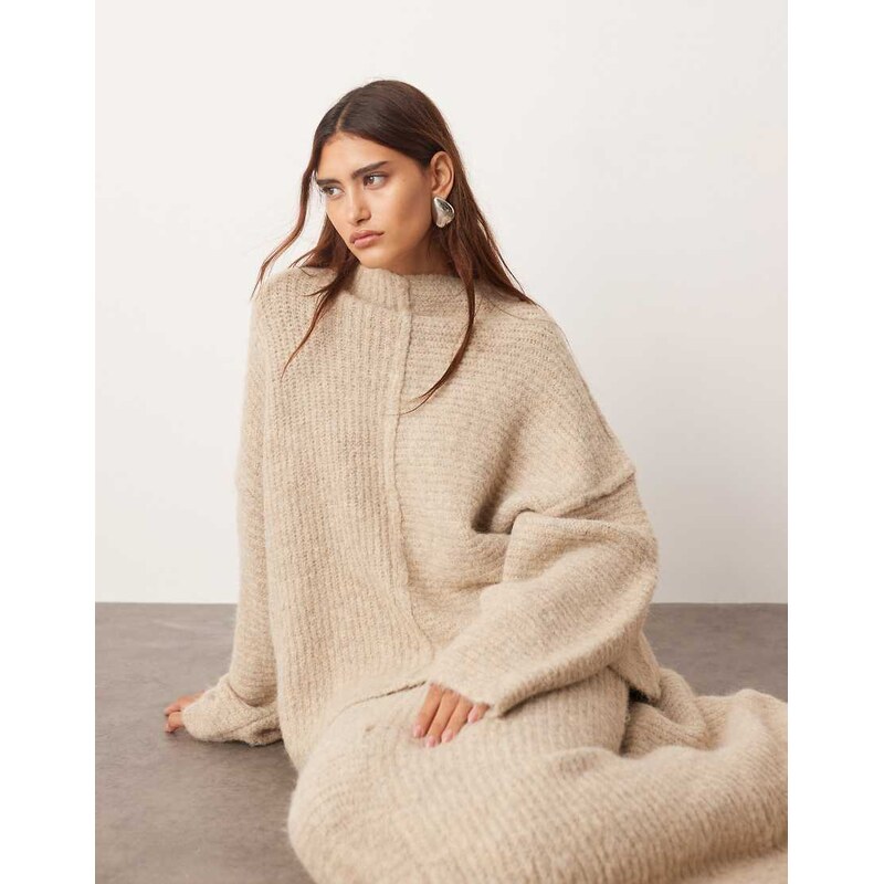 ARRANGE contrast stitch knit exposed seam jumper co-ord in taupe