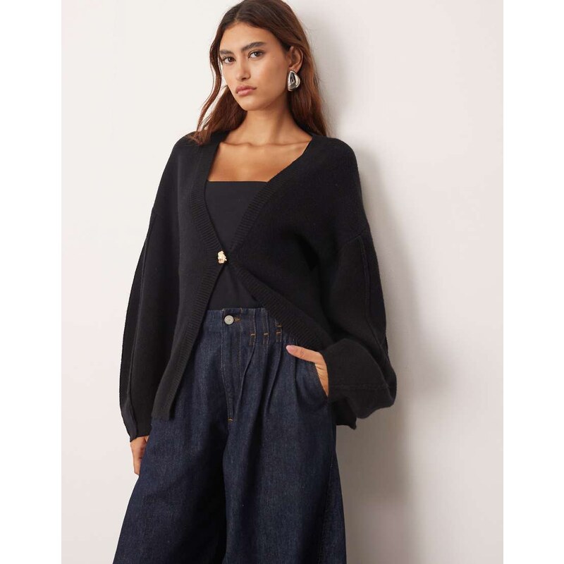 ARRANGE sculpted waist cardigan with ovoid sleeve in black 112588363
