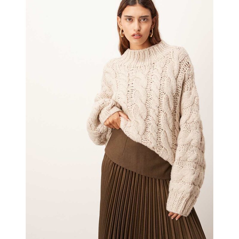 ARRANGE chunky cable hand knit oversized jumper in cream-White 108404046