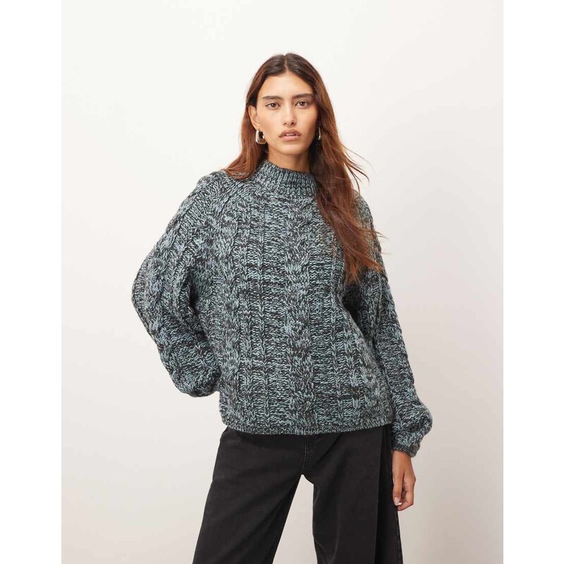 ARRANGE cable knit high neck jumper with volume sleeve in twisted yarn 108404047