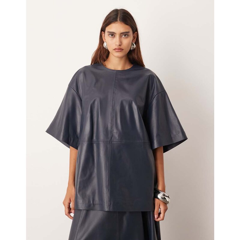 ARRANGE co-ord leather boxy t-shirt in navy