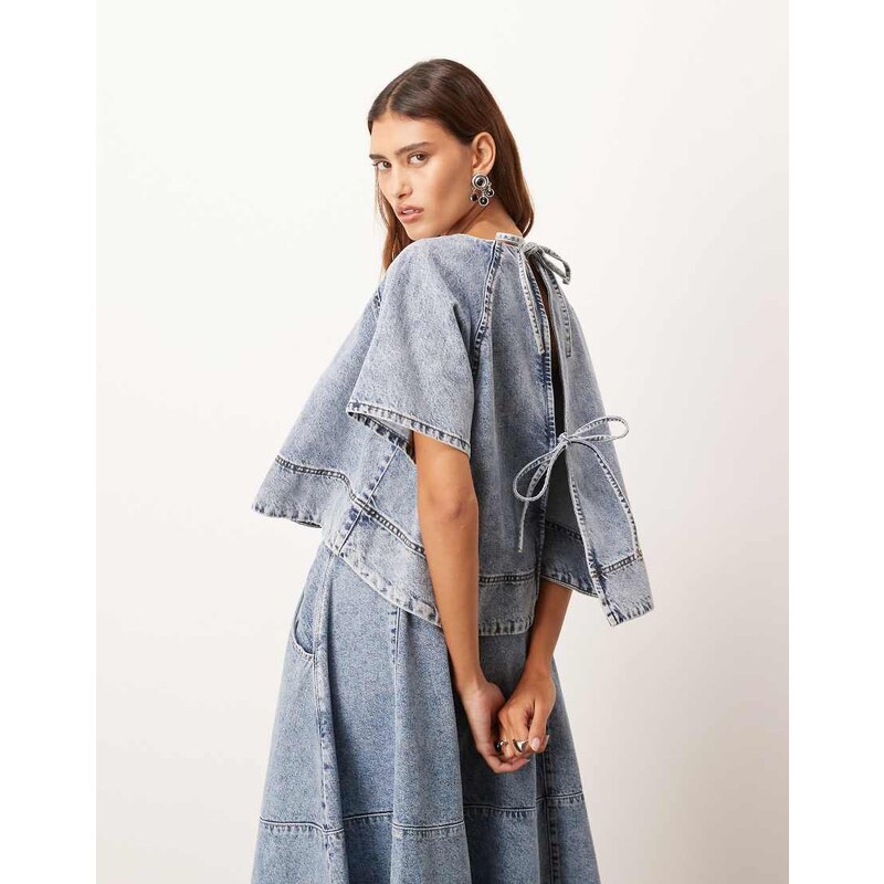 ARRANGE short sleeve seam detail top co ord in mid blue wash 108404075
