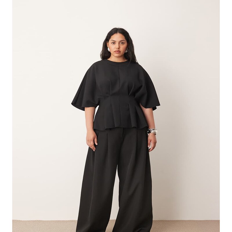 ARRANGE Curve pleat waist tailored wide leg trouser co-ord in black 108404080