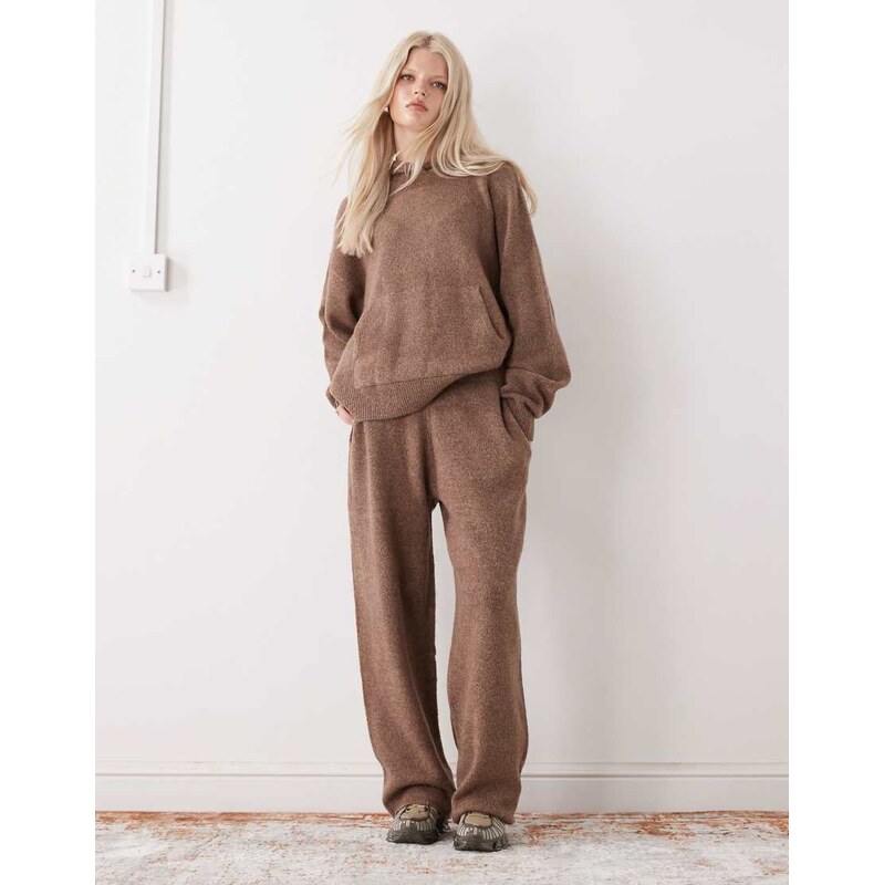 COLLUSION oversized knitted co-ord joggers in brown