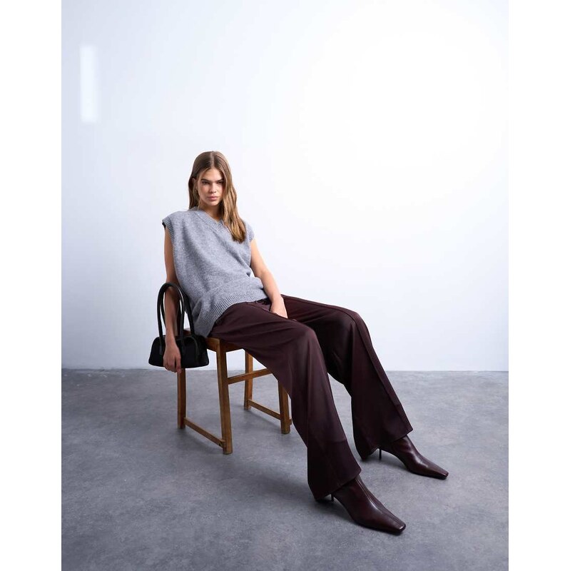 Topshop satin tie waist wide leg trouser with pintuck seam
