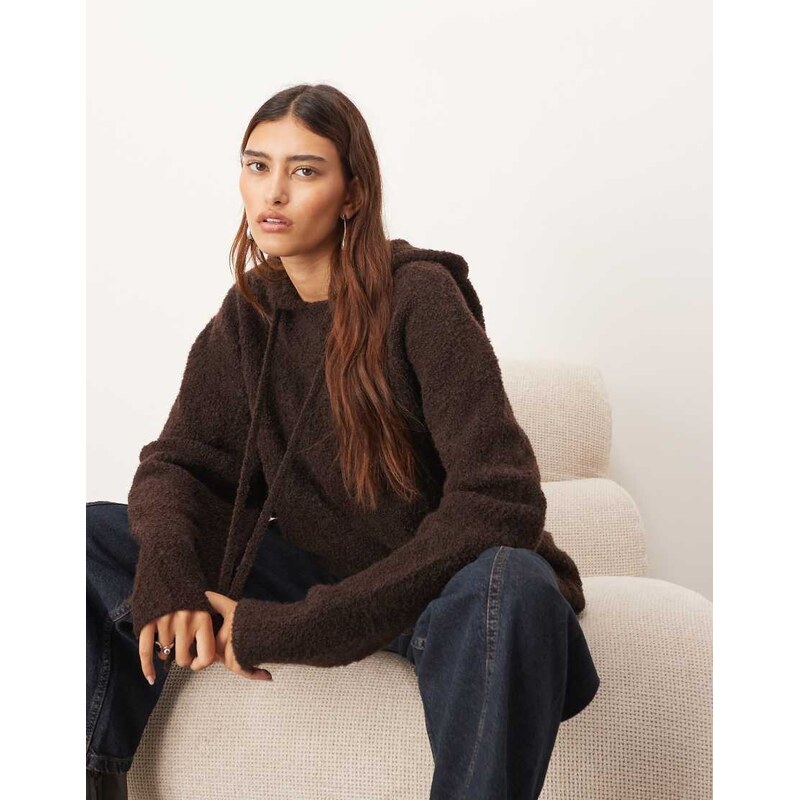 ARRANGE boucle hoodie in chocolate-Brown 115512713