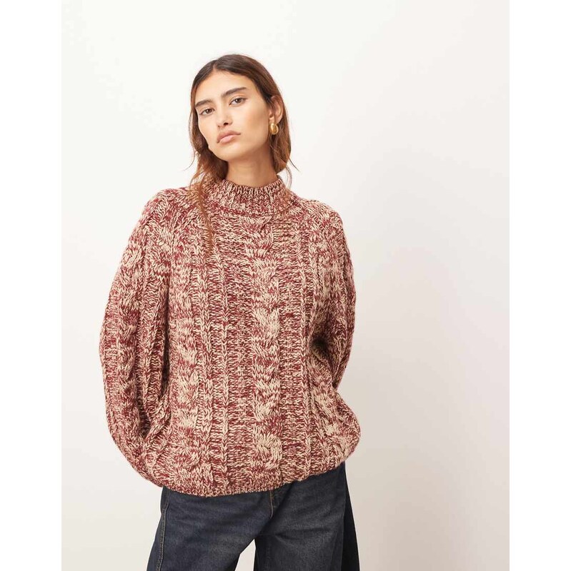 ARRANGE cable knit high neck jumper with volume sleeve in twisted yarn 115512585
