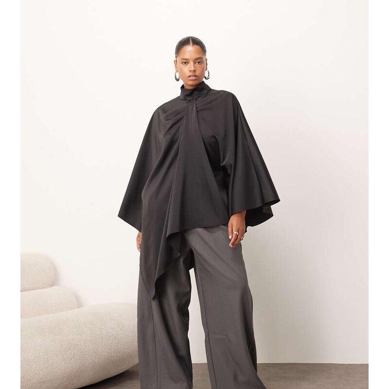 ARRANGE Curve high neck drape cape top in black 108404169
