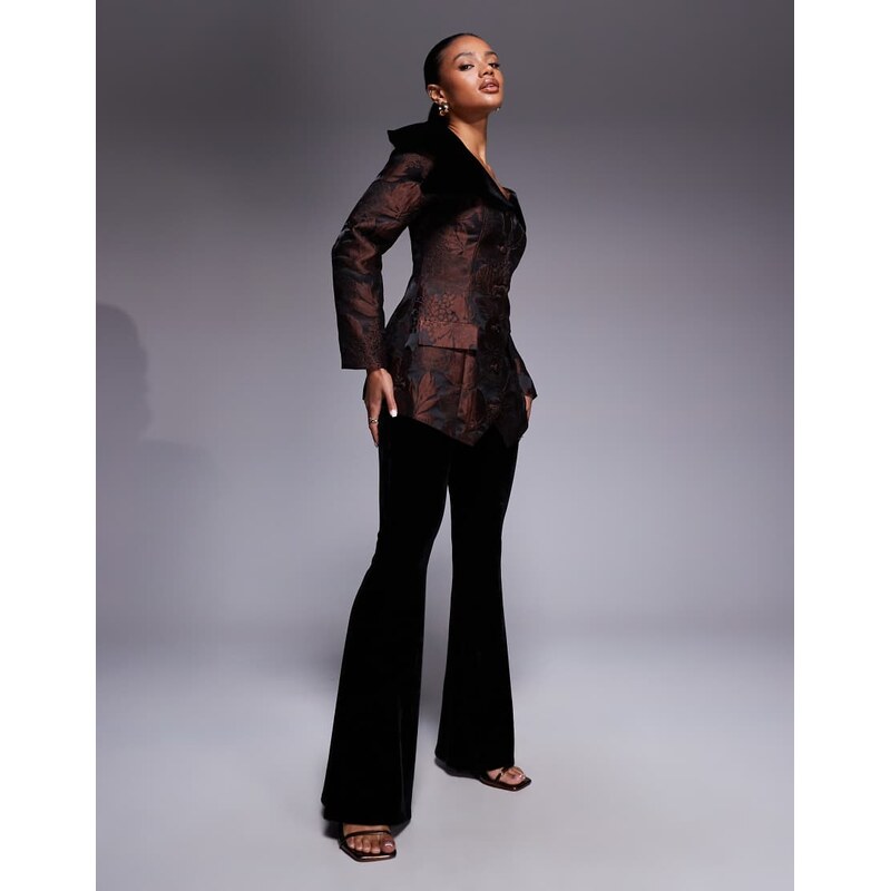 ASOS LUXE co-ord velvet flare trouser in black-Brown 108736096