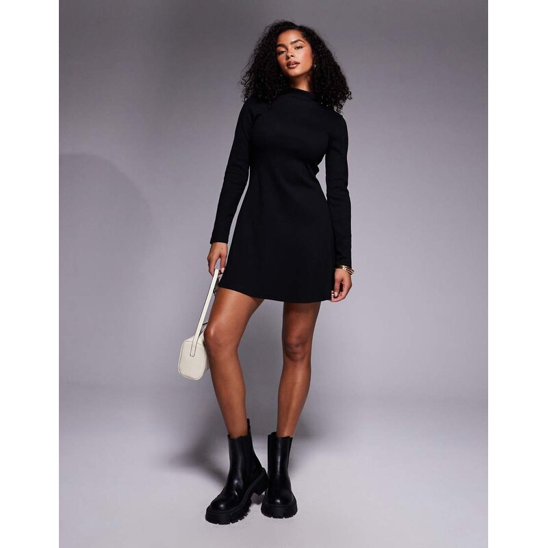 ASOS DESIGN grown on neck roll neck mini dress in black