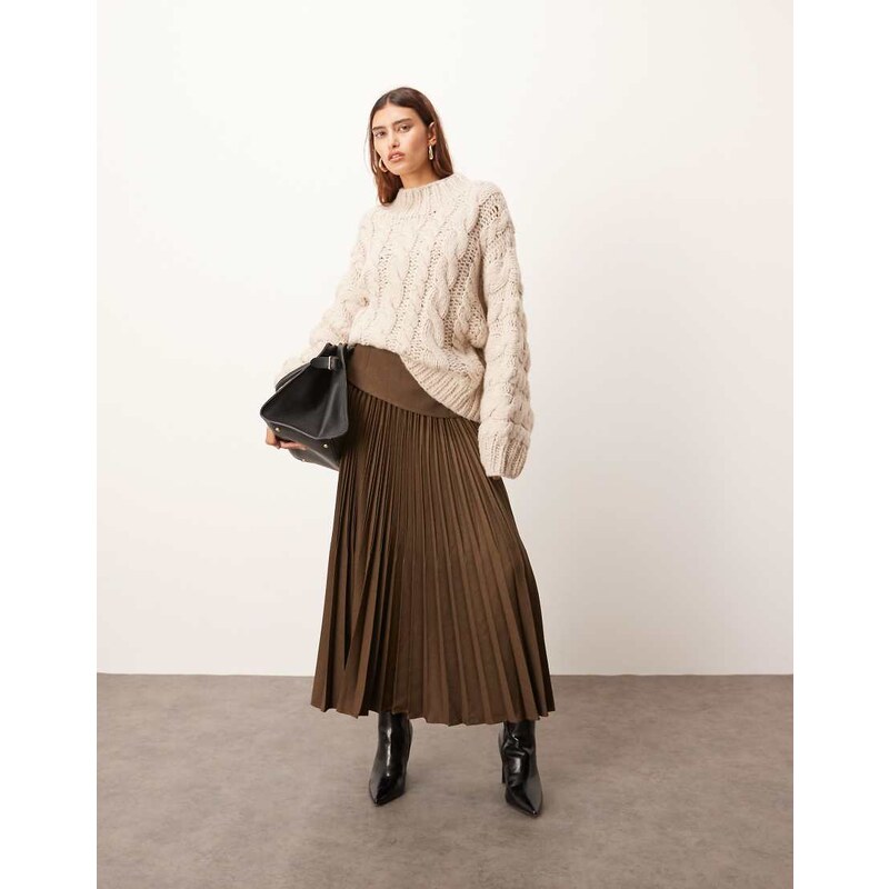 ARRANGE premium pleated tailored maxi skirt in chocolate-Brown 109354076