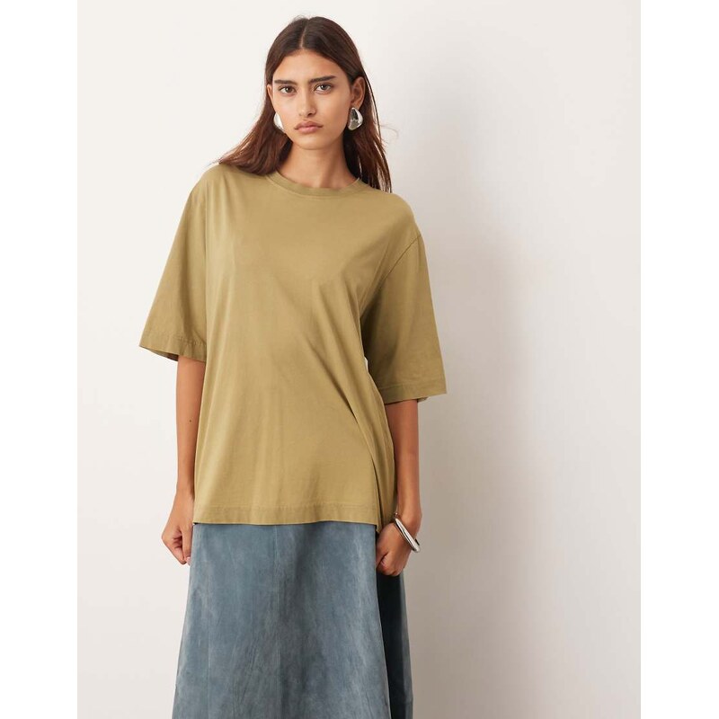 ARRANGE acid wash jersey oversized t-shirt in olive green 113261769