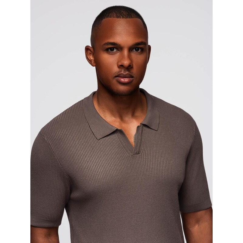 Ombre Mens buttonless polo shirt with open collar - ash