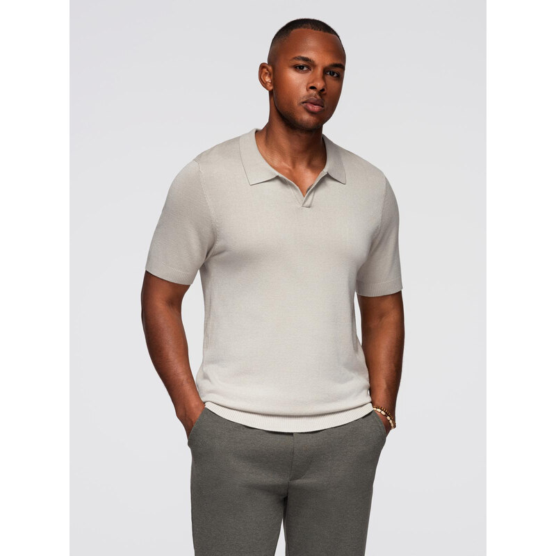 Ombre Mens buttonless polo shirt with classic weave - light grey
