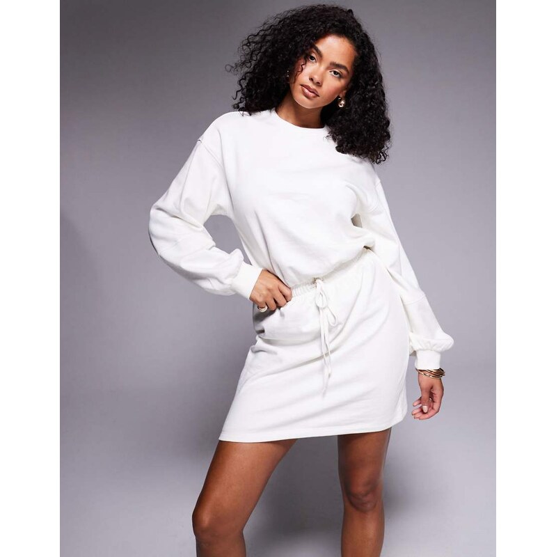 ASOS DESIGN cotton drawstring waist mini sweat dress in stone-Neutral