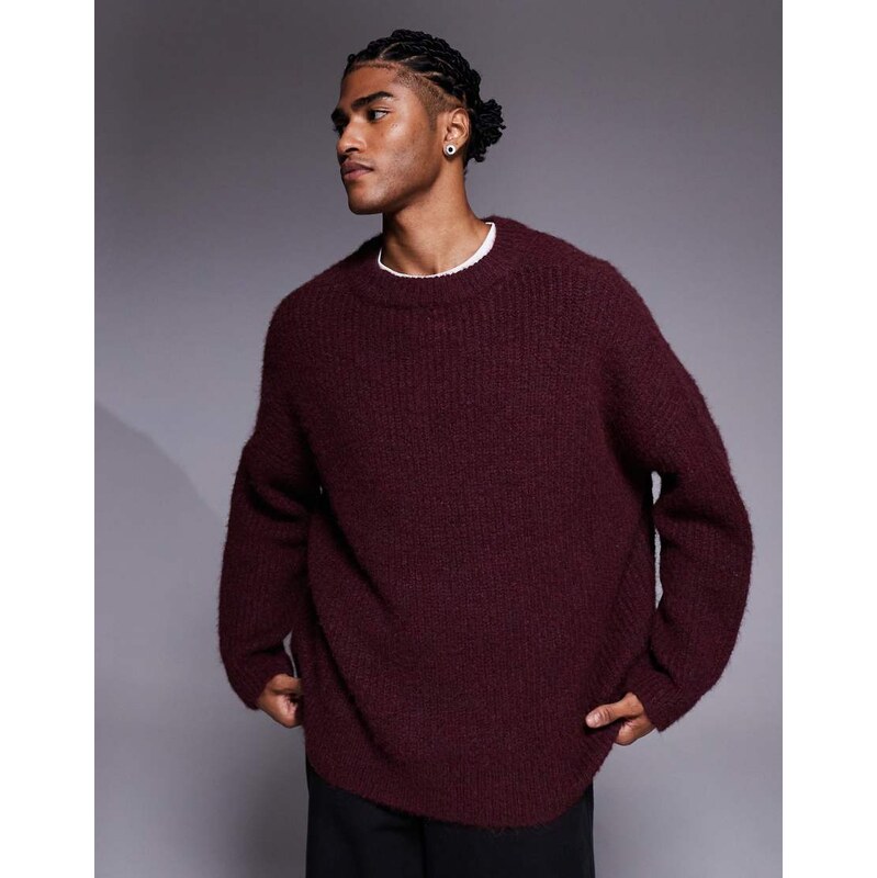 ASOS DESIGN super oversized knitted crew neck jumper in burgundy