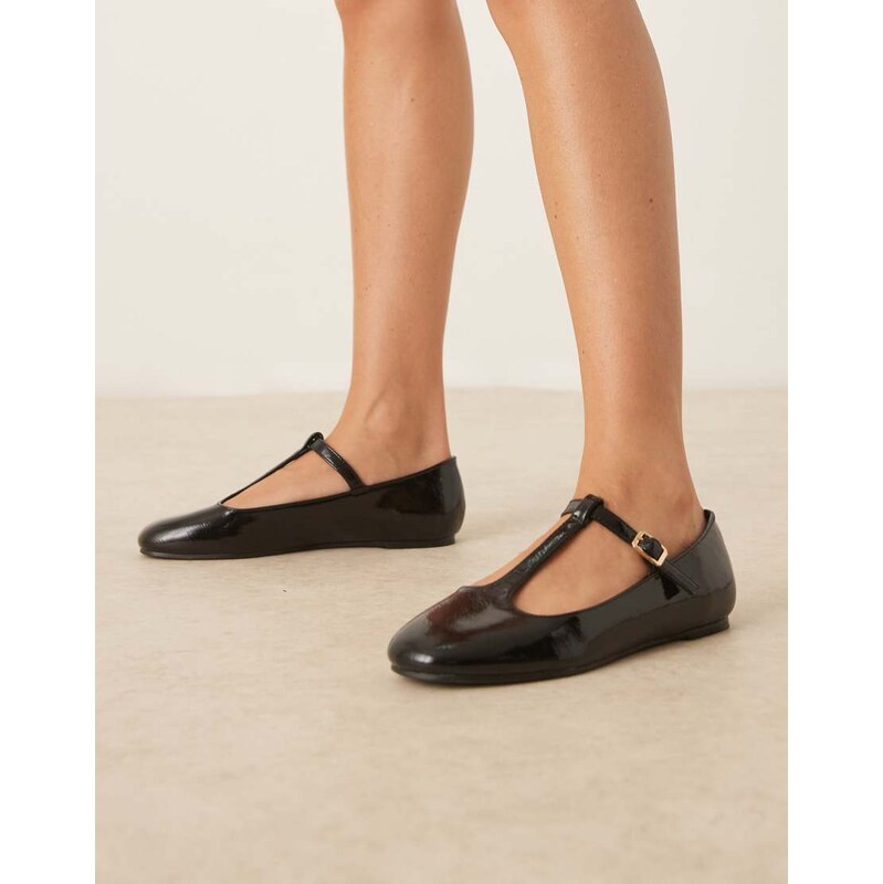 ASOS DESIGN Latham mary jane ballets in black patent 108415559