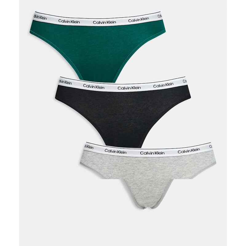 Calvin Klein Icon Logo 3 pack bikini briefs in black/grey/green