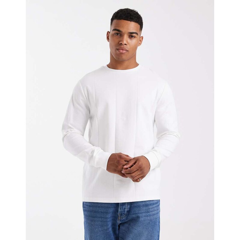 ASOS DESIGN crew neck long sleeve t-shirt in white wide rib -