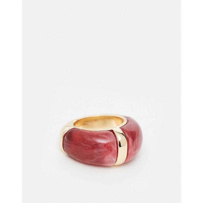 Reclaimed Vintage chubby gold ring with red resin inlay