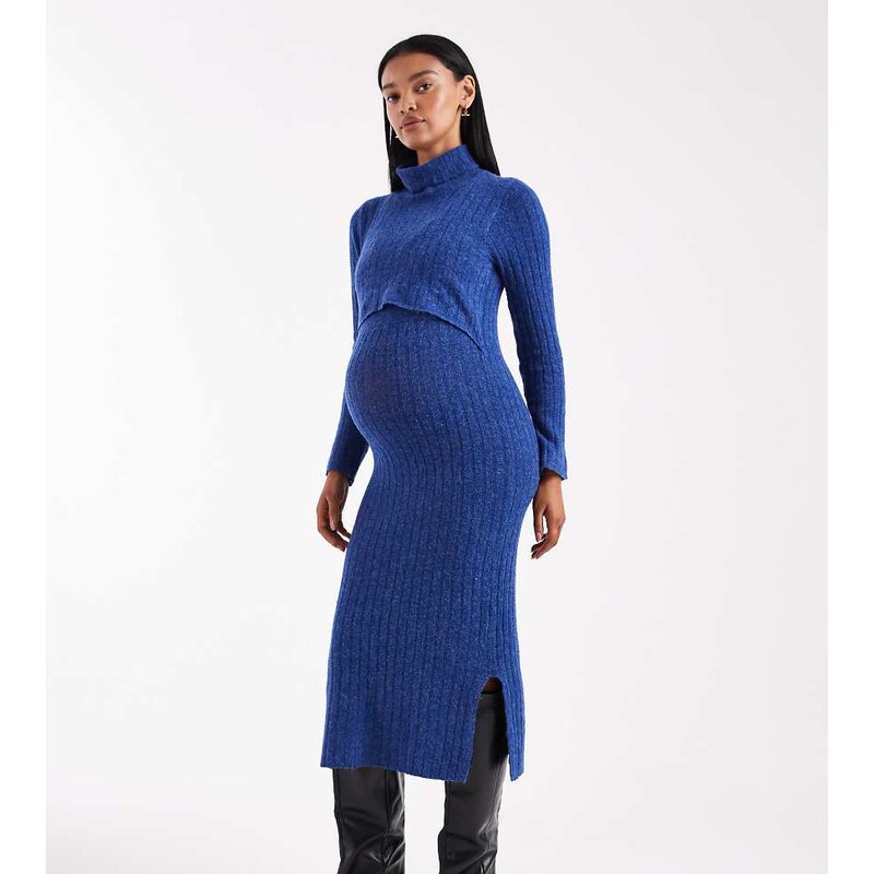 Mama.licious Mamalicious Maternity soft knitted rib midi dress with 112547234