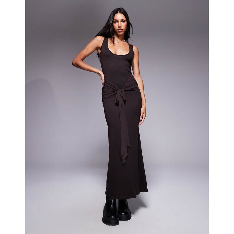 ASOS DESIGN scoop tie front maxi dress in chocolate-Brown