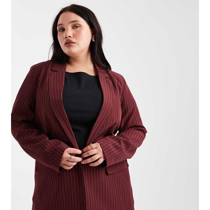 Pieces Plus Pieces Curve tailored blazer co-ord in burgundy