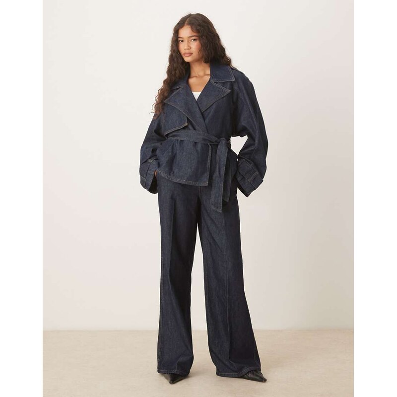 Mango denim look tailored trouser co-ord in blue 108415671