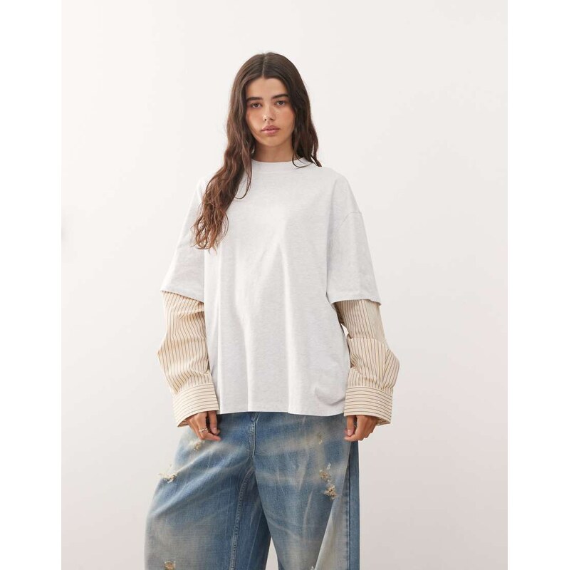 Lioness 2 in 1 oversized t-shirt overlay and striped long sleeve shirt 112640139