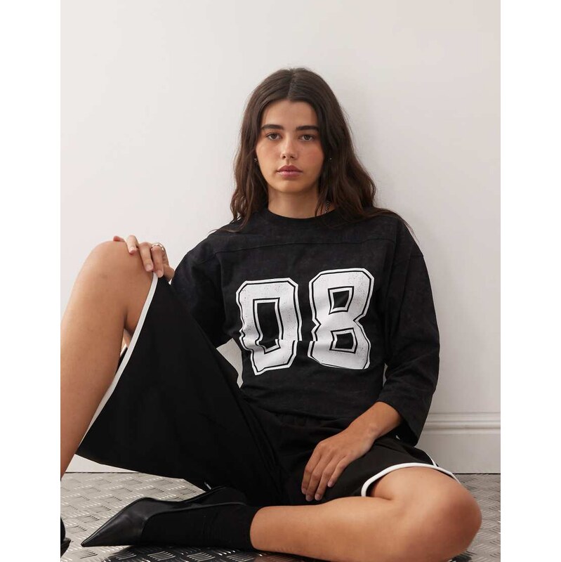 Lioness City cotton 3/4 sleeve 08 athletic graphic top in black