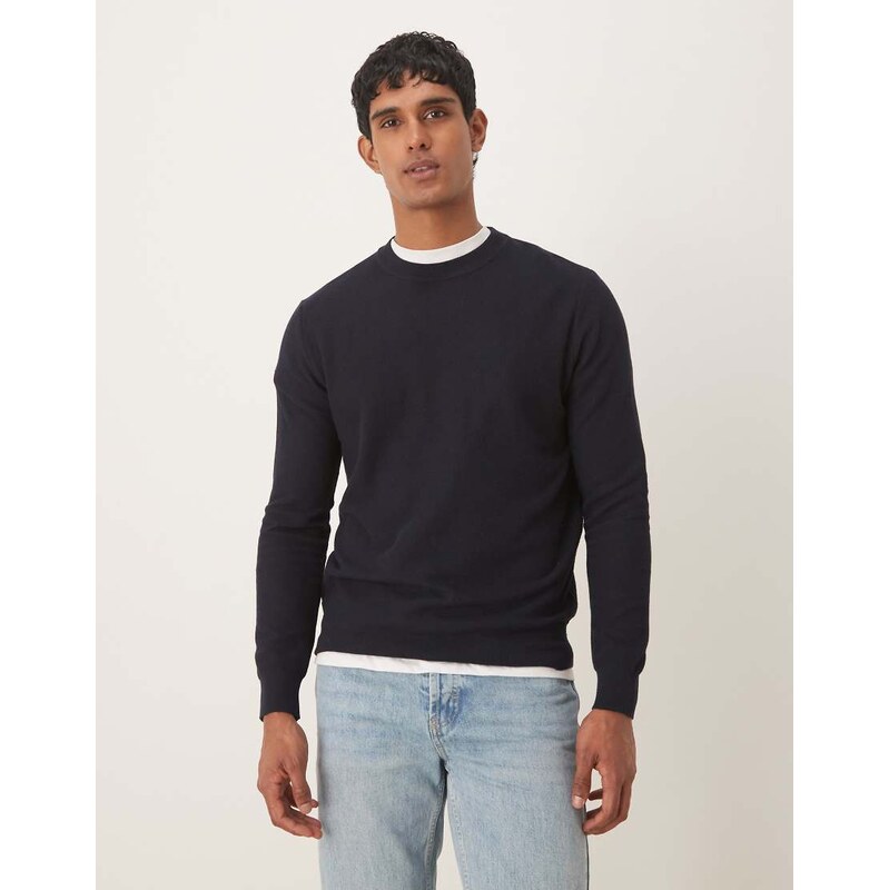 Mango cotton mix long sleeve knitted top in navy-Blue