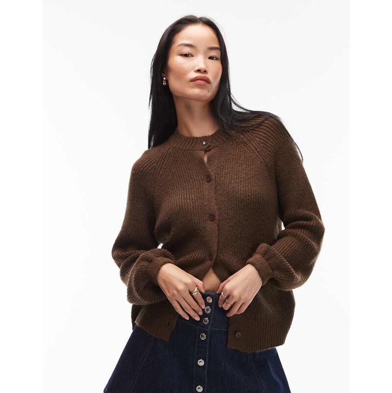 ASOS DESIGN knitted raglan cardigan in brown 108415792