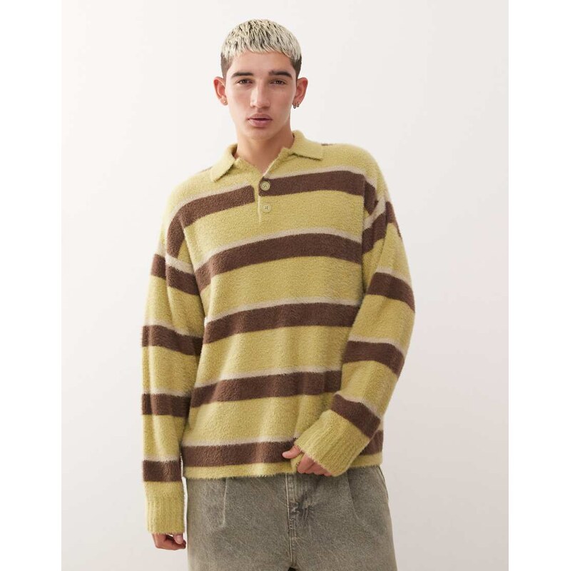 Reclaimed Vintage brushed knitted polo jumper in soft stripe
