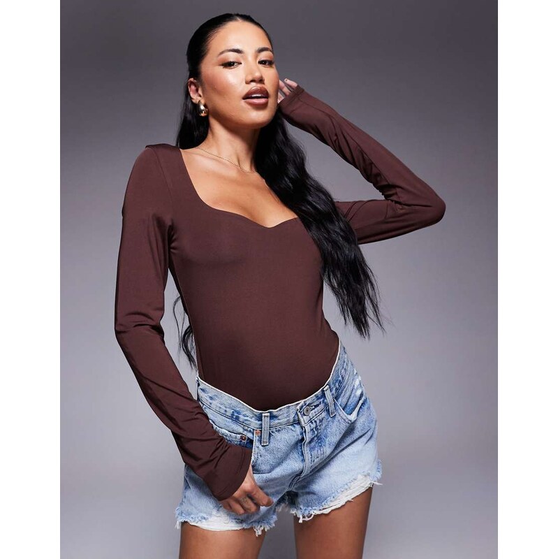 ASOS DESIGN double layer long sleeve curved scoop neck top in