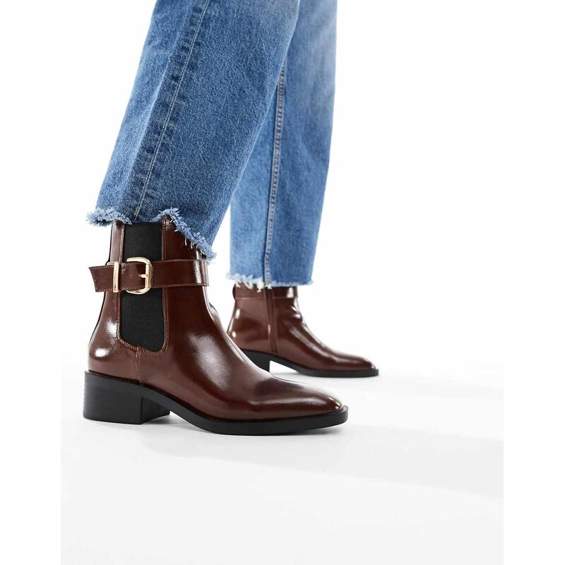 schuh Cadie buckle detail heeled chelsea boots in brown