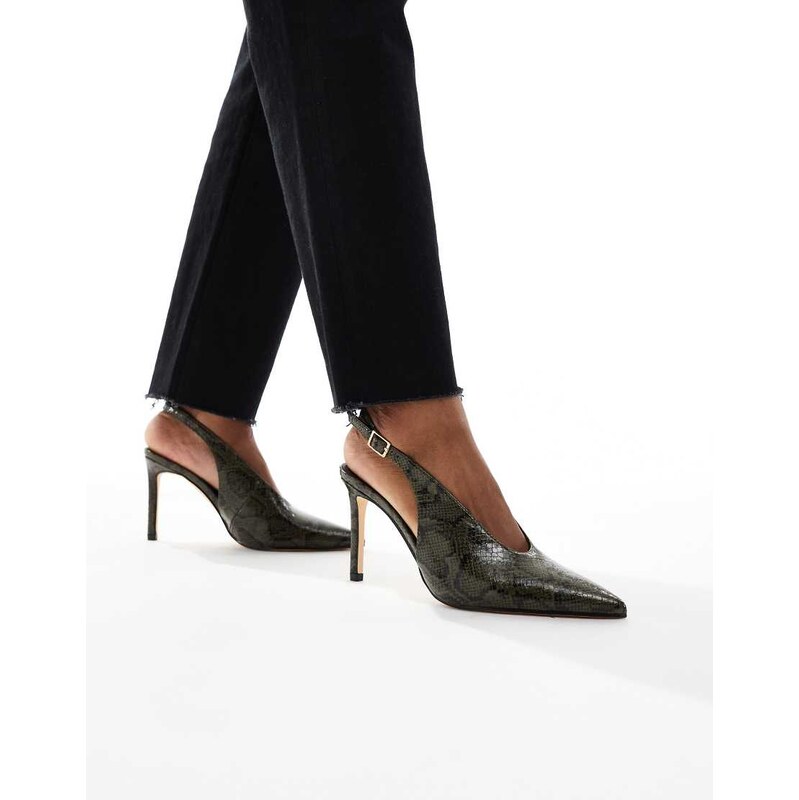 SEQWL Petunia high vamp sling back court shoes in green snake 115549416