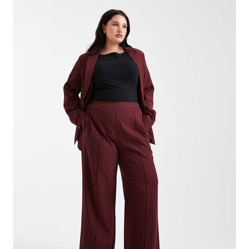 Pieces Plus Pieces Curve tailored trousers co-ord in burgundy