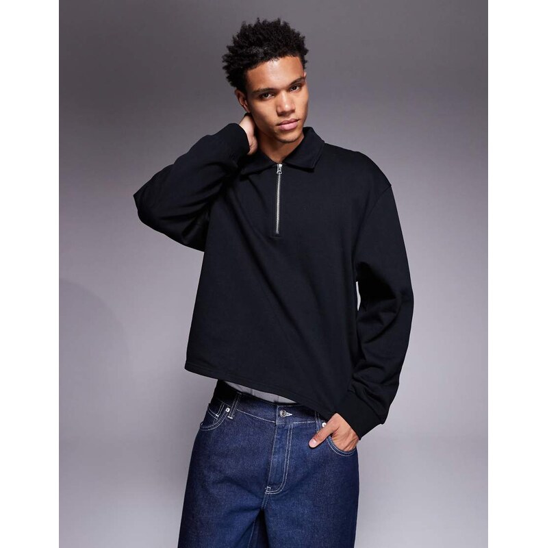 ASOS DESIGN boxy relaxed quarter zip sweatshirt with collar in