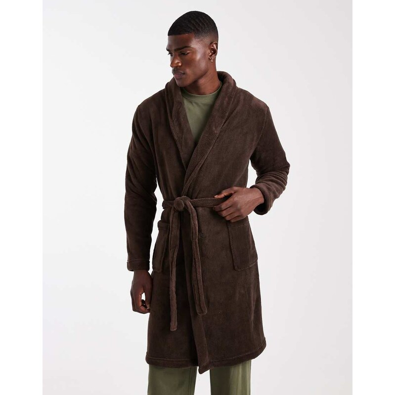Brave Soul fluffy dressing gown in brown