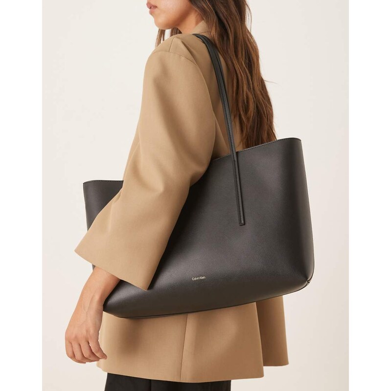 Calvin Klein logo tote bag with pouch in black